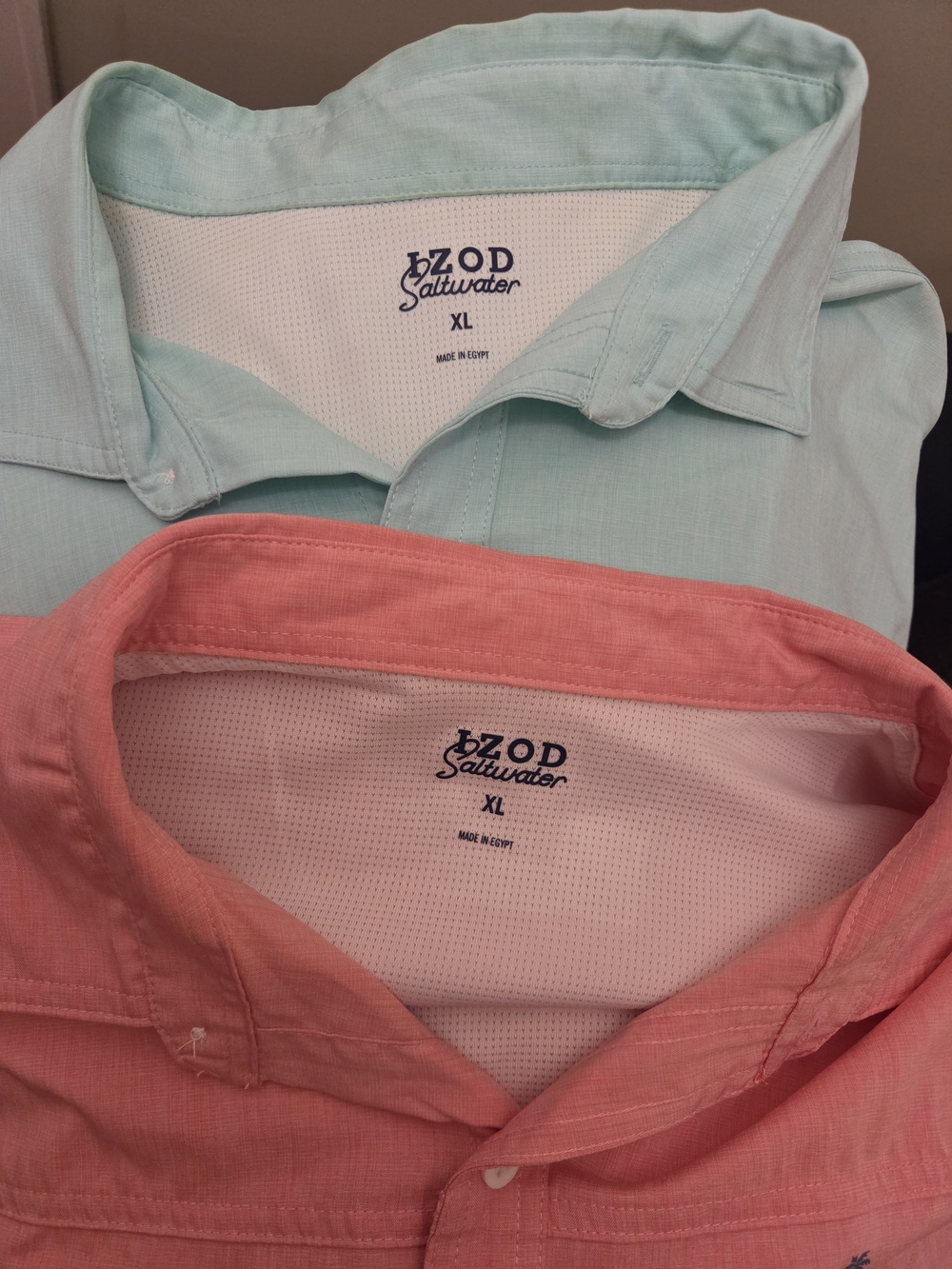 2 Izod Saltwater Button Down Shirts- Coral And Seafoam XL